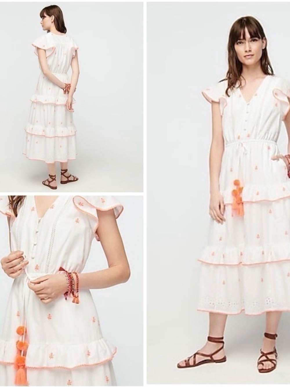 J. Crew White Midi Dress with Peach Embroidery